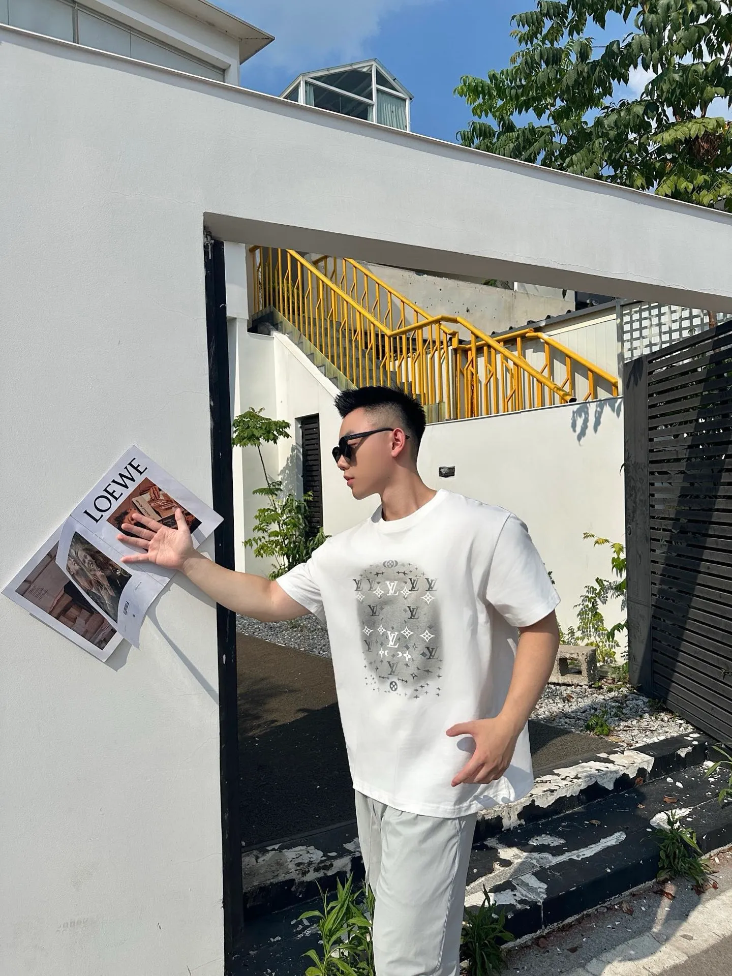 Louis Vuitton/Louis Vuitton ink rendering printed decorative short sleeves